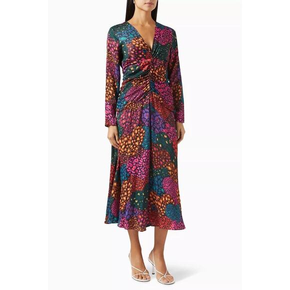 Farm Rio Rainbow Hearts Lenzing Ecovero Viscose Midi Dress Multicolor SZ XS NWT - Picture 2 of 12